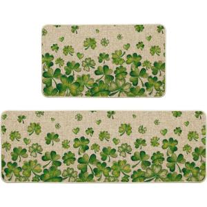 Artoid Mode Shamrock St. Patrick’s Day Kitchen Mats Set of 2, Lucky Home Decor Low-Profile Kitchen Rugs for Floor – 17×29 and 17×47 Inch