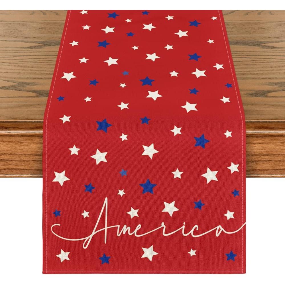 imageArtoid Mode Red Stars America Patriotic Memorial Day 4th of July Table Runner Independence Day Holiday Kitchen Dining Table Decor for Home Party Decoration 13 x 72 InchRed