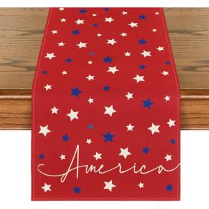 Artoid Mode Red Stars America Patriotic Memorial Day 4th of July Table Runner, Independence Day Holiday Kitchen Dining Table Decor for Home Party Decoration 13 x 72 Inch(Red)
