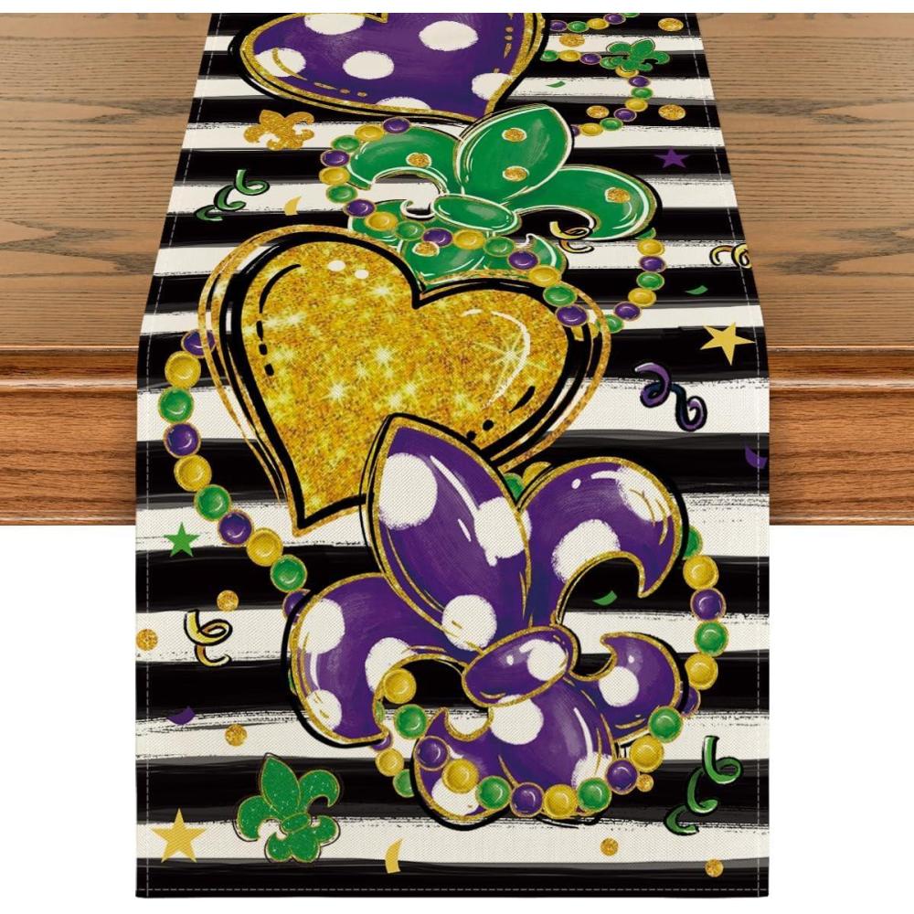imageArtoid Mode Iris Jewellery Hearts Mardi Gras Table Runner Seasonal Kitchen Dining Table Decoration for Home Party Decor 13x72 InchBlackBeige