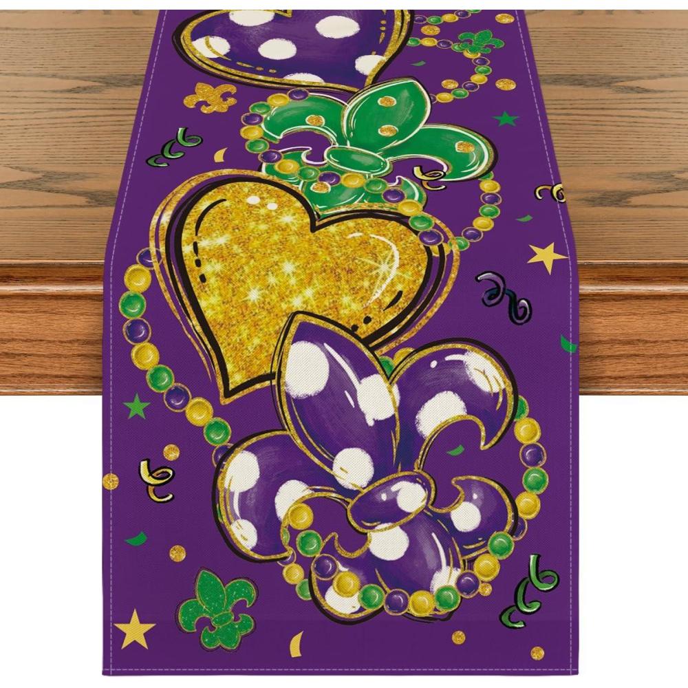 imageArtoid Mode Iris Jewellery Hearts Mardi Gras Table Runner Seasonal Kitchen Dining Table Decoration for Home Party Decor 13x72 InchPurple