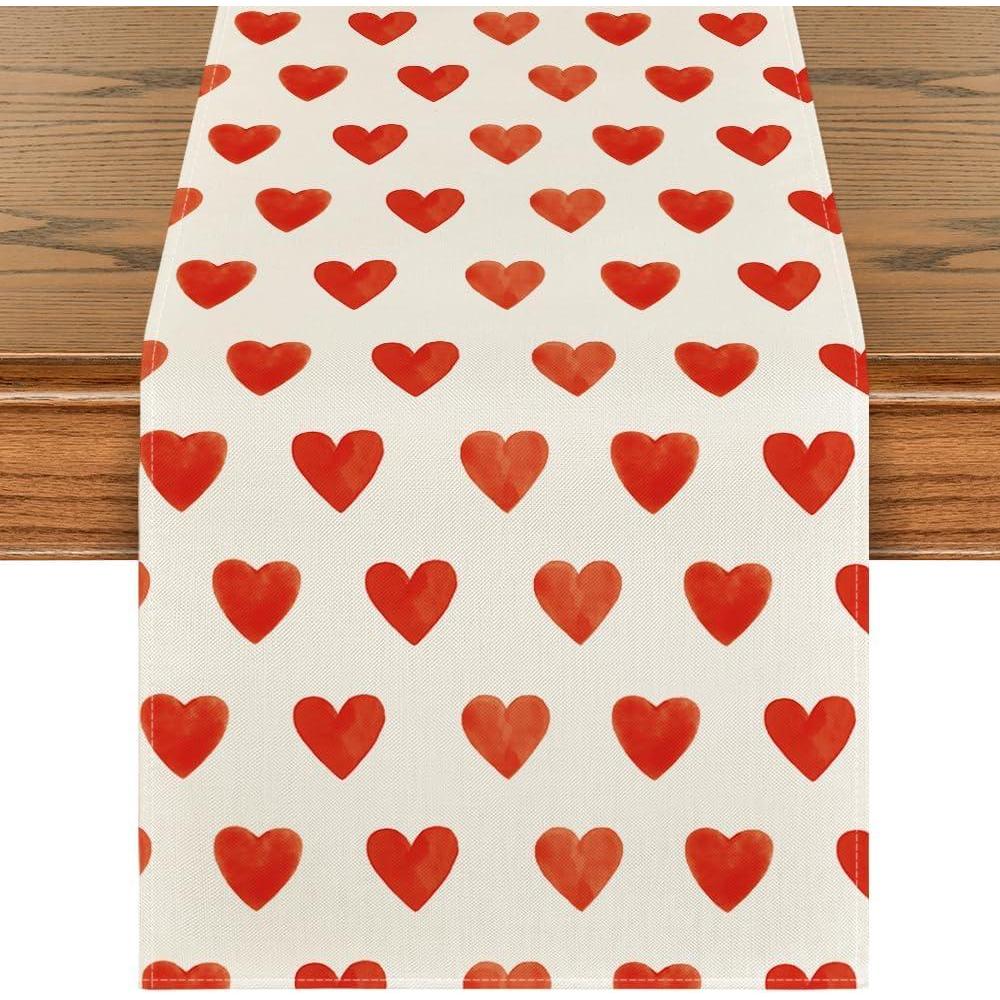 imageArtoid Mode Love Heart Valentines Day Table Runner Seasonal Anniversary Kitchen Dining Table Decoration for Indoor Home Party 13x72 InchWhite