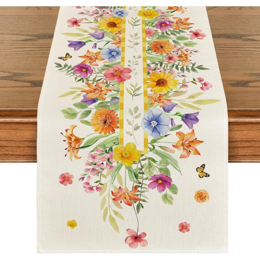 imageArtoid Mode Orange Flower Floral Summer Table Runner Seasonal Spring Kitchen Dining Table Decoration for Home Party Decor 13x72 Inch