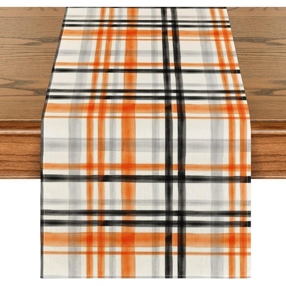 imageArtoid Mode Red Green Buffalo Plaid Table Runner Seasonal Fall Christmas Kitchen Dining Table Decoration for Outdoor Home Party 13x72 InchOrangeBlack