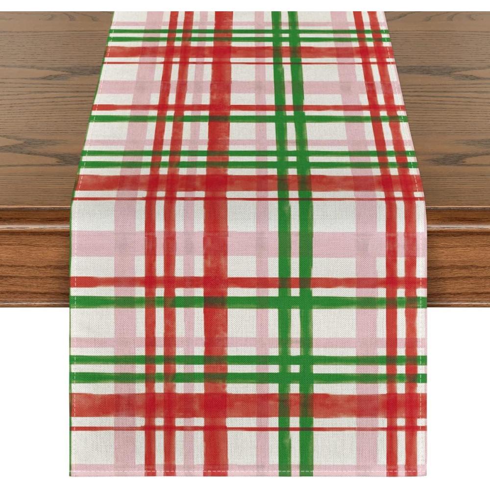 imageArtoid Mode Red Green Buffalo Plaid Table Runner Seasonal Fall Christmas Kitchen Dining Table Decoration for Outdoor Home Party 13x72 InchRedGreen