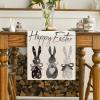 Artoid Mode Green Blue Pink Rabbit Bunny Happy Easter Table Runner, Spring Seasonal Holiday Kitchen Dining Table Decoration for Home Party Decor 13 x 72 Inch(Black/Grey/White)