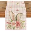 Artoid Mode Colourful Buffalo Plaid Bunny Ears Flower Easter Table Runner, Spring Seasonal Holiday Kitchen Dining Table Decoration for Home Party Decor 13 x 72 Inch(Pink/White)