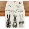 Artoid Mode Green Blue Pink Rabbit Bunny Happy Easter Table Runner, Spring Seasonal Holiday Kitchen Dining Table Decoration for Home Party Decor 13 x 72 Inch(Black/Grey/White)