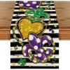 Artoid Mode Iris Jewellery Hearts Mardi Gras Table Runner, Seasonal Kitchen Dining Table Decoration for Home Party Decor 13×72 Inch(Black/Beige)