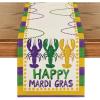 Artoid Mode Prawns Stripes Happy Mardi Gras Table Runner, Seasonal Carnival Holiday Kitchen Dining Table Decoration for Indoor Outdoor Home Party Decor 13×72 Inch(Beige)