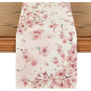 Artoid Mode Floral Cherry Blossoms Branches Summer Table Runner, Seasonal Spring Kitchen Dining Table Decoration for Home Party Decor 13×72 Inch(Pink)