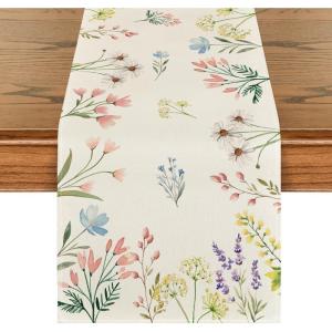 Artoid Mode Flowers Floral Summer Table Runner, Seasonal Spring Fall Kitchen Dining Table Decoration for Home Party 13×72 Inch(Beige)