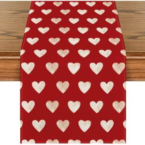 Artoid Mode Love Heart Valentine’s Day Table Runner, Seasonal Anniversary Kitchen Dining Table Decoration for Indoor Home Party 13×72 Inch(Red)