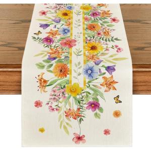 Artoid Mode Orange Flower Floral Summer Table Runner, Seasonal Spring Kitchen Dining Table Decoration for Home Party Decor 13×72 Inch