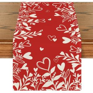 Artoid Mode Red Heart Love Plant Valentine’s Day Table Runner, Seasonal Holiday Kitchen Dining Table Decoration for Home Party Decor 13×72 Inch(Red)