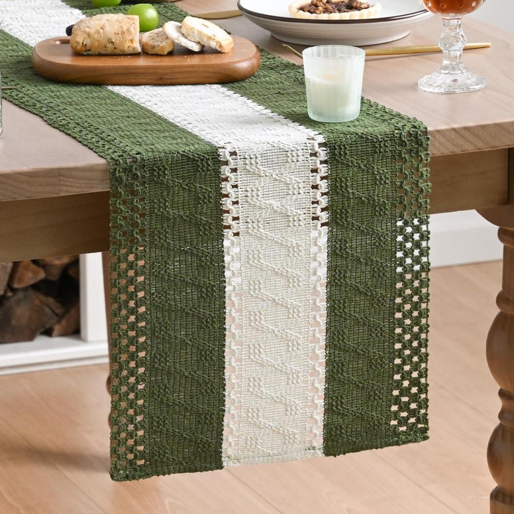 imageArtoid Mode Army Green Farmhouse Rustic Table Runner Seasonal Hollow Kitchen Dining Table Decoration for Home Party Decor 12x72 InchArmy Green 1
