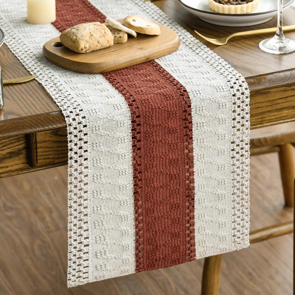 imageArtoid Mode Army Green Farmhouse Rustic Table Runner Seasonal Hollow Kitchen Dining Table Decoration for Home Party Decor 12x72 InchCaramel