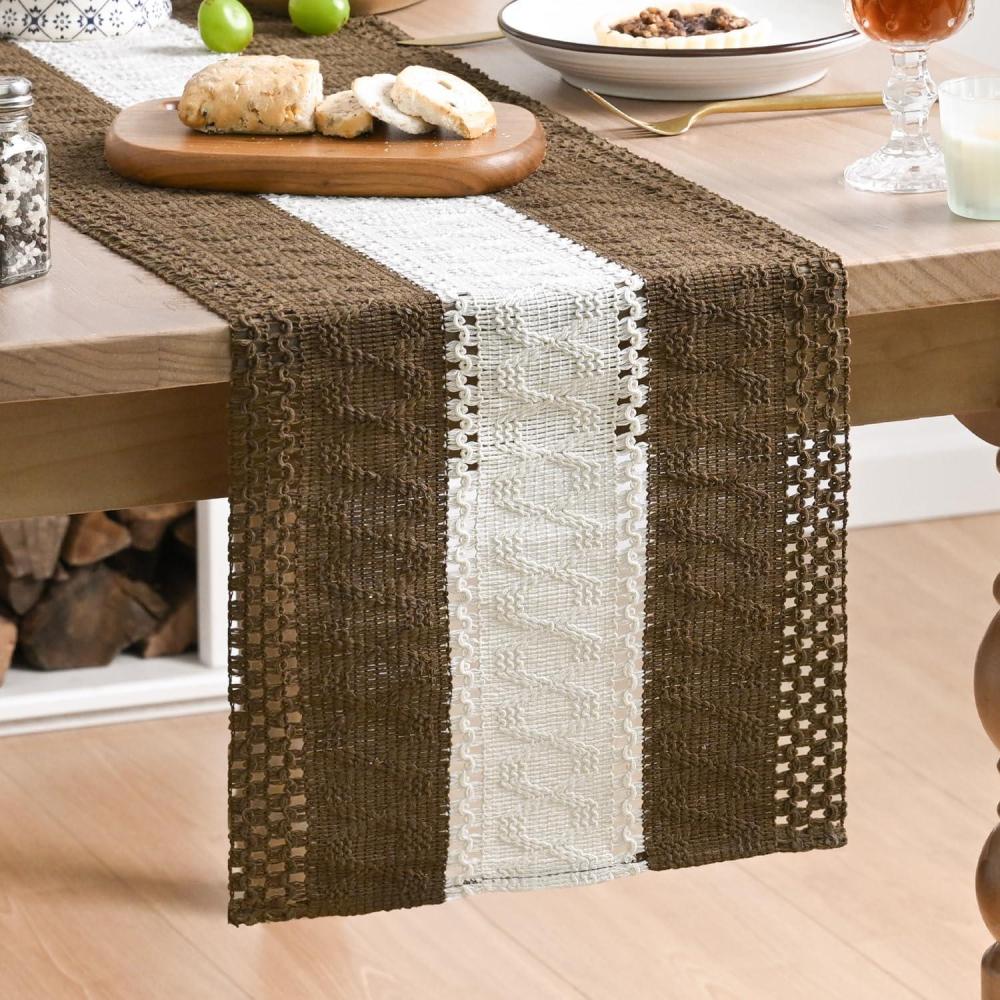 imageArtoid Mode Army Green Farmhouse Rustic Table Runner Seasonal Hollow Kitchen Dining Table Decoration for Home Party Decor 12x72 InchLight Coffee 1