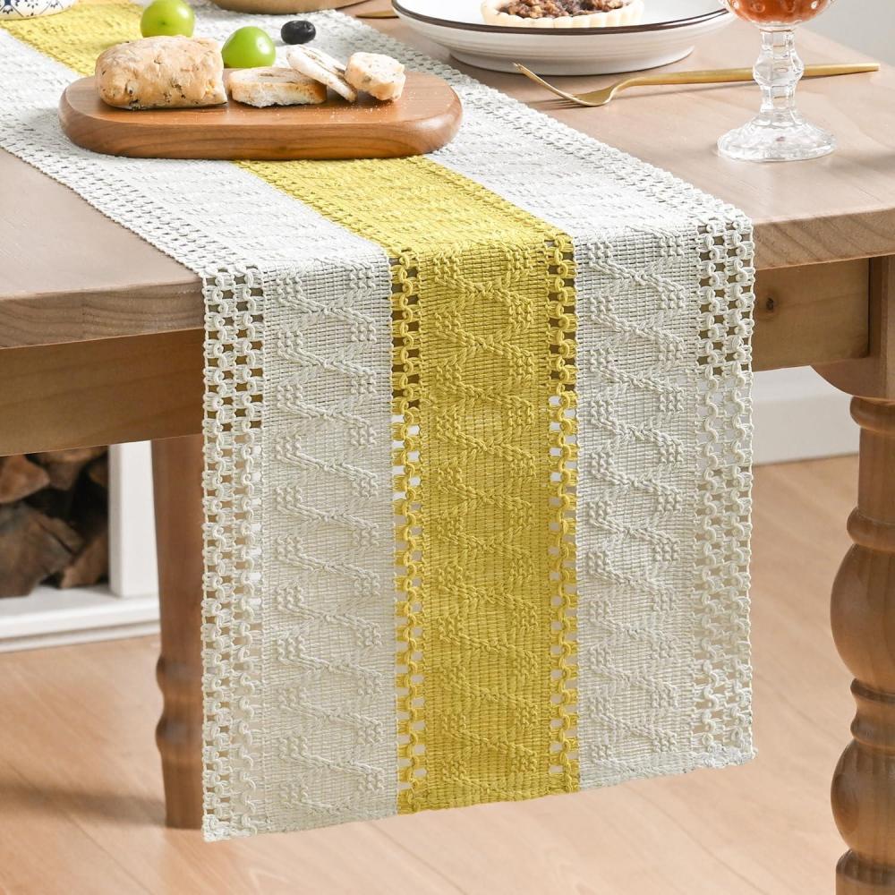 imageArtoid Mode Army Green Farmhouse Rustic Table Runner Seasonal Hollow Kitchen Dining Table Decoration for Home Party Decor 12x72 InchYellow