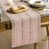 Artoid Mode Army Green Farmhouse Woven Rustic Hollow Table Runner, Seasonal Holiday Hollow Kitchen Dining Table Decoration for Home Party Decor 12×72 Inch(Pink)