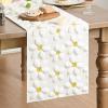 Artoid Mode Blue Soft Plush Faux Fur Jacquard Embroidery Daisy Spring Table Runner, Kitchen Dining Table Decoration for Home Party Decor 13×72 Inch(White)