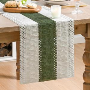 Artoid Mode Army Green Farmhouse Rustic Table Runner, Seasonal Hollow Kitchen Dining Table Decoration for Home Party Decor 12×72 Inch(Army Green)