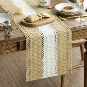 Artoid Mode Army Green Farmhouse Rustic Table Runner, Seasonal Hollow Kitchen Dining Table Decoration for Home Party Decor 12×72 Inch(Burlap Brown 1)