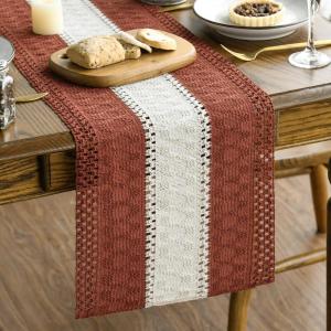 Artoid Mode Army Green Farmhouse Rustic Table Runner, Seasonal Hollow Kitchen Dining Table Decoration for Home Party Decor 12×72 Inch(Caramel 1)