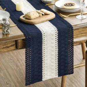 Artoid Mode Army Green Farmhouse Rustic Table Runner, Seasonal Hollow Kitchen Dining Table Decoration for Home Party Decor 12×72 Inch(Dark Blue 1)
