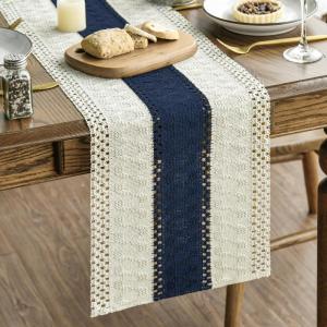 Artoid Mode Army Green Farmhouse Rustic Table Runner, Seasonal Hollow Kitchen Dining Table Decoration for Home Party Decor 12×72 Inch(Dark Blue)
