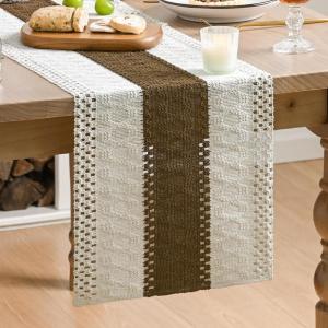 Artoid Mode Army Green Farmhouse Rustic Table Runner, Seasonal Hollow Kitchen Dining Table Decoration for Home Party Decor 12×72 Inch(Light Coffee)