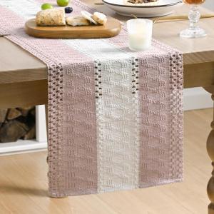 Artoid Mode Army Green Farmhouse Rustic Table Runner, Seasonal Hollow Kitchen Dining Table Decoration for Home Party Decor 12×72 Inch(Pink 1)