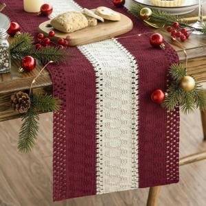 Artoid Mode Army Green Farmhouse Rustic Table Runner, Seasonal Hollow Kitchen Dining Table Decoration for Home Party Decor 12×72 Inch(Red 1)