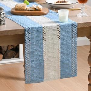 Artoid Mode Army Green Farmhouse Rustic Table Runner, Seasonal Hollow Kitchen Dining Table Decoration for Home Party Decor 12×72 Inch(Sky Blue 1)