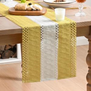 Artoid Mode Army Green Farmhouse Rustic Table Runner, Seasonal Hollow Kitchen Dining Table Decoration for Home Party Decor 12×72 Inch(Yellow 1)