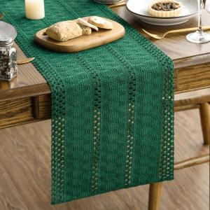 Artoid Mode Army Green Farmhouse Woven Rustic Hollow Table Runner, Seasonal Holiday Hollow Kitchen Dining Table Decoration for Home Party Decor 12×72 Inch(Dark Green)