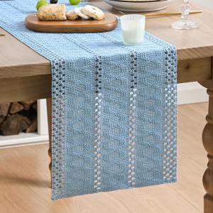 Artoid Mode Army Green Farmhouse Woven Rustic Hollow Table Runner, Seasonal Holiday Hollow Kitchen Dining Table Decoration for Home Party Decor 12×72 Inch(Sky Blue)