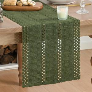 Artoid Mode Army Green Farmhouse Woven Rustic Hollow Table Runner, Seasonal Holiday Hollow Kitchen Dining Table Decoration for Home Party Decor 12×72 Inch(Army Green)
