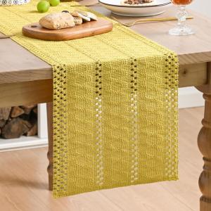 Artoid Mode Army Green Farmhouse Woven Rustic Hollow Table Runner, Seasonal Holiday Hollow Kitchen Dining Table Decoration for Home Party Decor 12×72 Inch(Yellow)