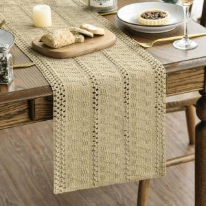 Artoid Mode Army Green Farmhouse Woven Rustic Hollow Table Runner, Seasonal Holiday Hollow Kitchen Dining Table Decoration for Home Party Decor 12×72 Inch(Burlap Brown)