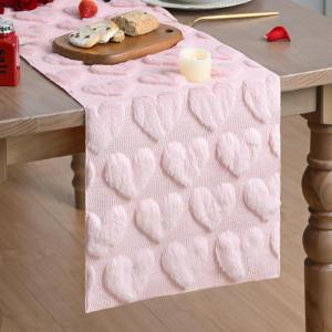 Artoid Mode Beige Soft Plush Faux Fur Jacquard Love Heart Valentine’s Table Runner, Kitchen Dining Table Decoration for Home Party Decor 13×72 Inch(Pink)