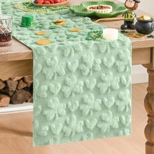 Artoid Mode Sage Green Soft Plush Faux Fur Jacquard Heart Clover St. Patrick’s Day Table Runner, Seasonal Kitchen Dining Table Decoration for Home Party Decor 13×72 Inch(Sage Green)