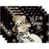 Artoid Mode Black Snowman Snowflakes Let it Snow Winter Placemats Set of 4, 14 Inch Seasonal Christmas Round Table Mats for Dining Decoration(Black)
