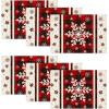 Artoid Mode Buffalo Plaid Snowflakes Winter Placemats Set of 4, 14 Inch Seasonal Christmas Round Table Mats for Dining Decoration(Red)