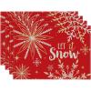 Artoid Mode Beige Snowflake Let It Snow Winter Placemats Set of 4, 14 Inch Seasonal Christmas Xmas Round Table Mats for Dining Decoration(Red/Silver)