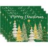Artoid Mode Black Stars Xmas Tree Merry Christmas Round Placemats Set of 4, 14 Inch Christmas Round Table Mats for Dining Decoration(Green)