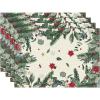 Artoid Mode Poinsettia Holly Leaves Merry Christmas Round Placemats Set of 4, 14 Inch Winter Round Table Mats for Dining Decoration(Green/Beige)