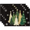 Artoid Mode Xmas Trees Snowflakes Winter Placemats Set of 4, 12×18 Inch Seasonal Red Christmas Table Mats for Party Kitchen Dining Decoration(Black)