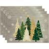 Artoid Mode Xmas Trees Snowflakes Winter Placemats Set of 4, 12×18 Inch Seasonal Red Christmas Table Mats for Party Kitchen Dining Decoration(Gray)