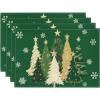 Artoid Mode Xmas Trees Snowflakes Winter Placemats Set of 4, 12×18 Inch Seasonal Red Christmas Table Mats for Party Kitchen Dining Decoration(Green)